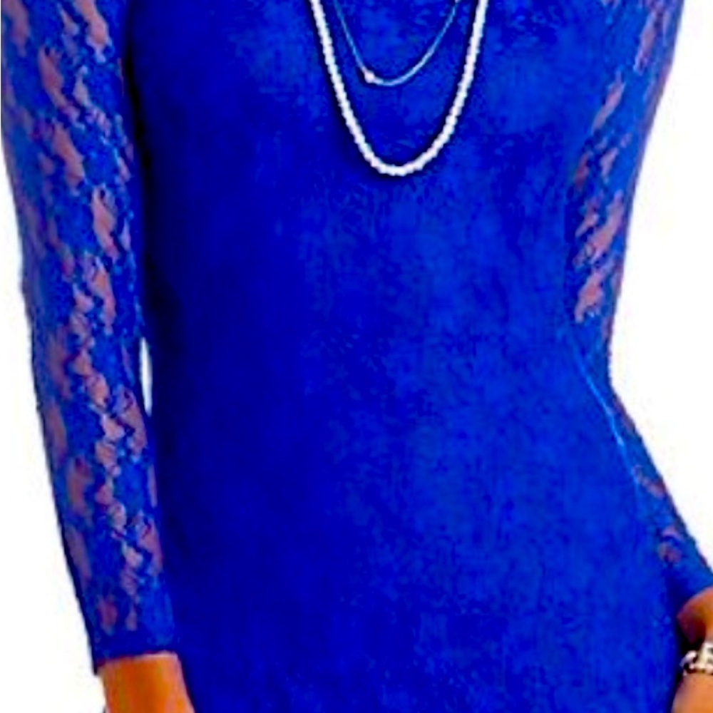 Blue Sheath Dress with Dolman Sleeves and Crew Neck
